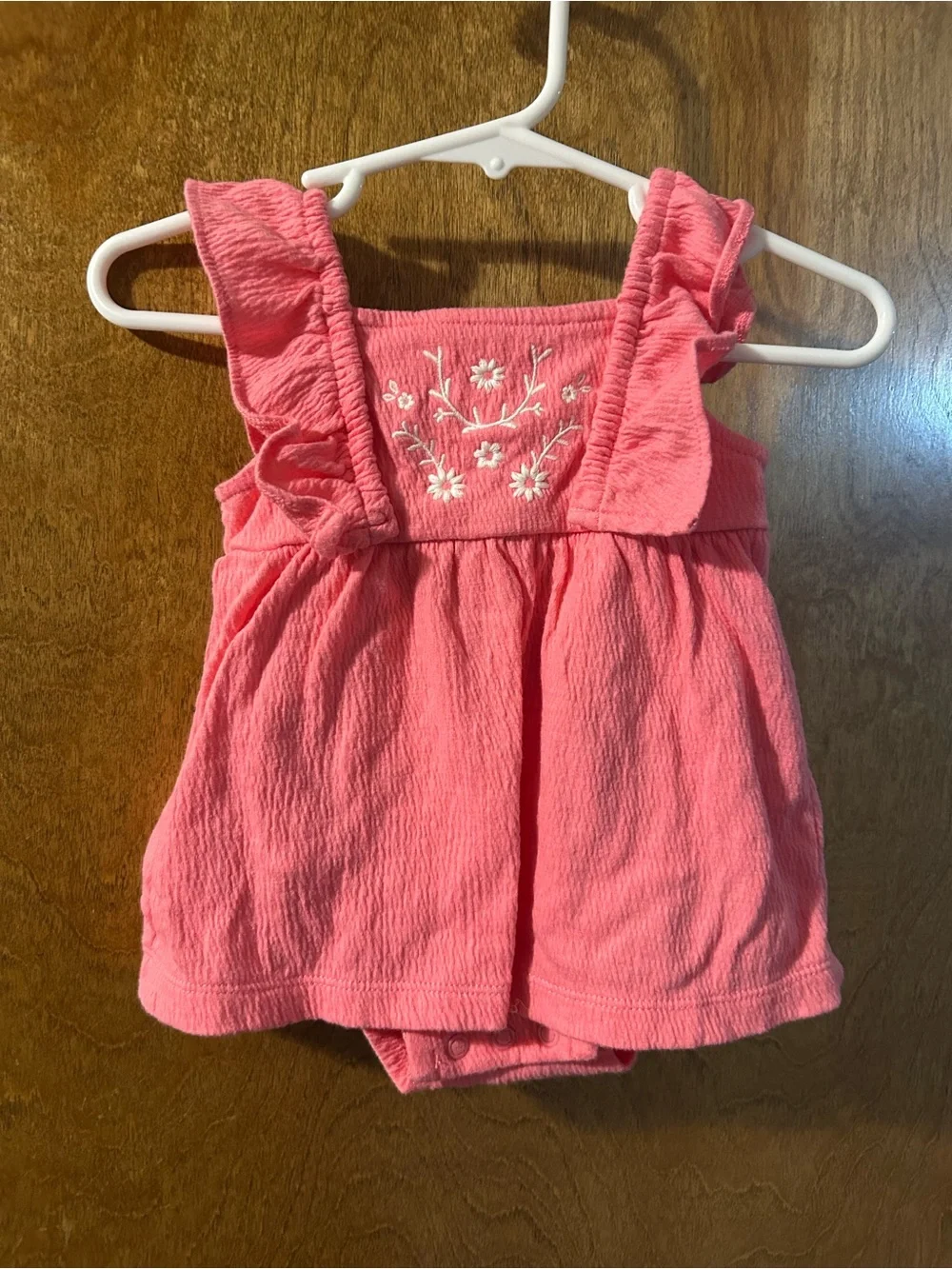 Carter's Coral Pink with White Embroidery Infant Onesie Dress